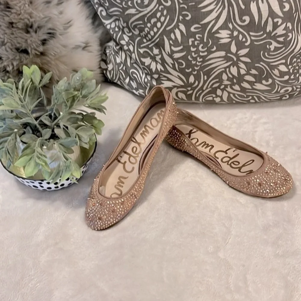 Sam Edelman Woman’s Jolie Leather Sparkle Rose Gold Studded Ballet Flats Sz 6